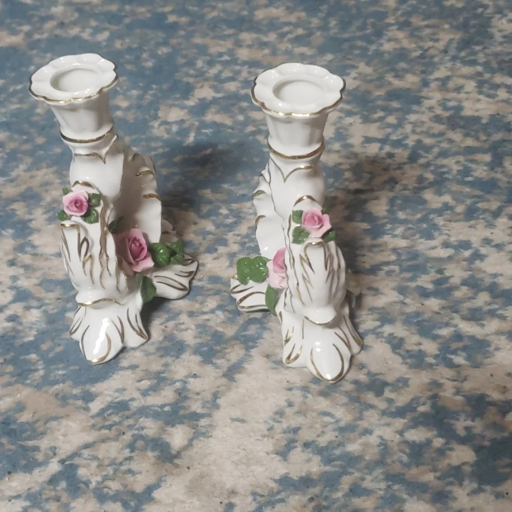 Vtg ANTIQUE Dresden  Porcelain Candlestick Holders